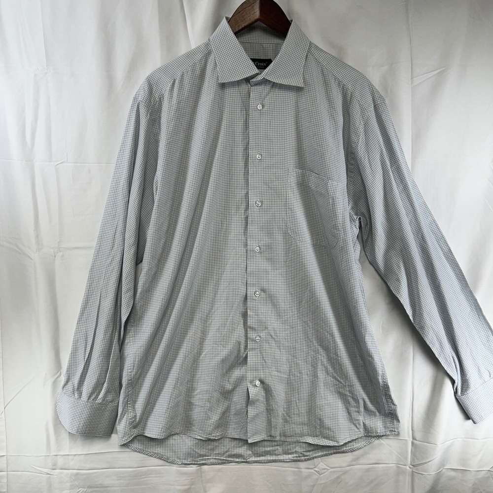St. Croix Button Up Mens XL Blue Gingham Long Sleeve Made in Italy Cotton Shirt‎